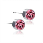 Stalen Kristallen Oorknopjes Zilverkleurig / 6 Mm / Roze | Oorbellen