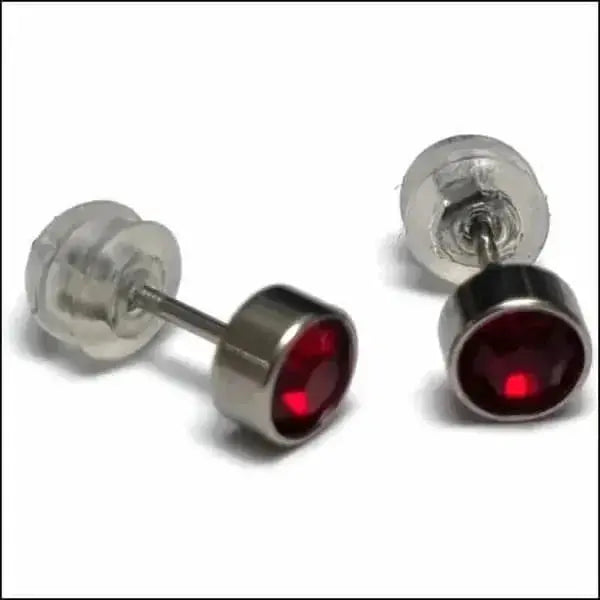 Rode Glazen Stekeroorbellen - Chirurgisch Stalen Oorbellen Rond Kristal