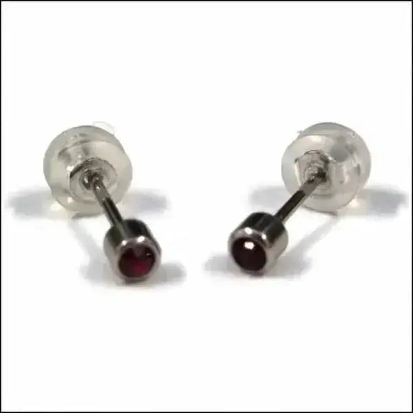 Stalen Kristallen Oorknopjes Zilverkleurig / 3 Mm / Donker Rood | Oorbellen