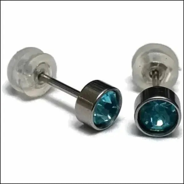 Stalen Kristallen Oorknopjes Zilverkleurig / 5 Mm / Aqua Blauw | Oorbellen