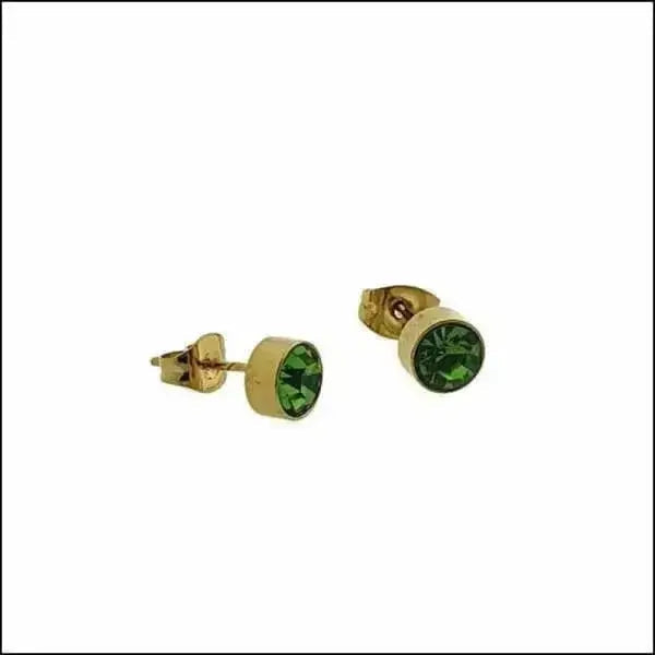 Stalen Kristallen Oorknopjes Goudkleurig / 6 Mm / Licht Groen | Oorbellen