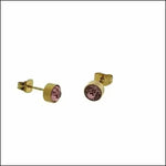 Stalen Kristallen Oorknopjes Goudkleurig / 6 Mm / Roze | Oorbellen