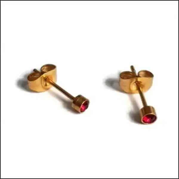 Stalen Kristallen Oorknopjes Goudkleurig / 3 Mm / Rood | Oorbellen