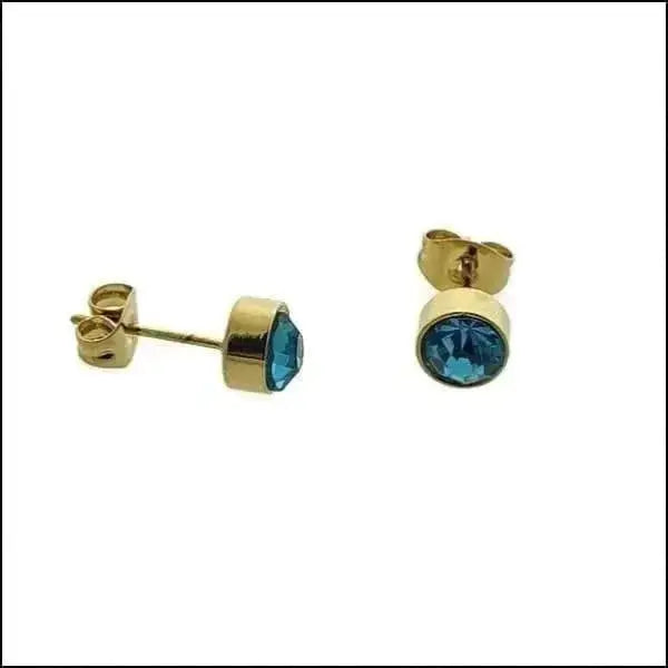 Stalen Kristallen Oorknopjes Goudkleurig / 6 Mm / Aqua Blauw | Oorbellen