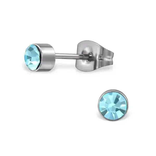 Stalen Kristallen Oorknopjes Zilverkleurig / 4 Mm / Aqua Blauw | Oorbellen