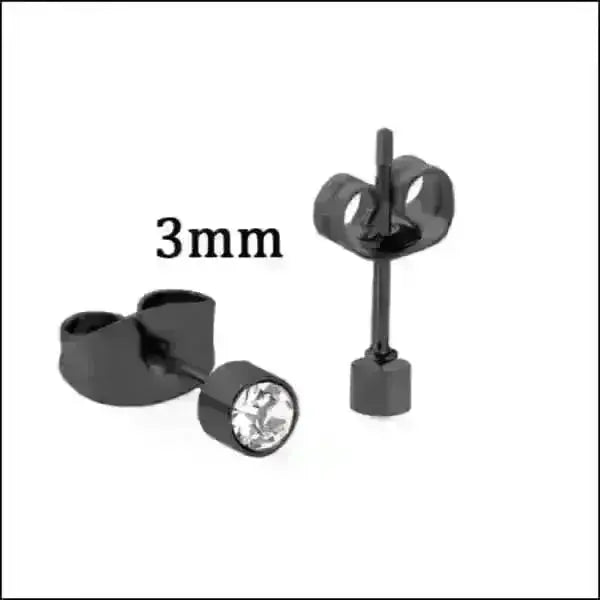 Stalen Kristallen Oorknopjes Zwart / 3 Mm / Transparant | Oorbellen