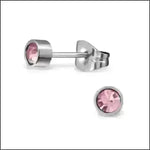 Stalen Kristallen Oorknopjes Zilverkleurig / 3 Mm / Roze | Oorbellen