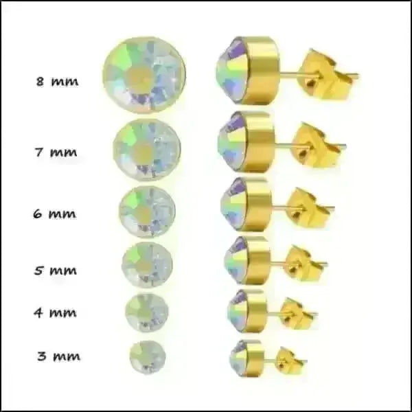 Stalen Kristallen Oorknopjes Goudkleurig / 3 Mm / Ab Transparant | Oorbellen