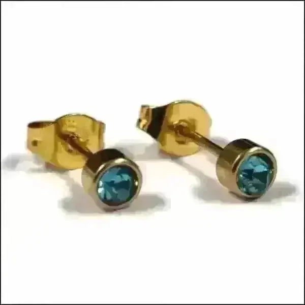 Stalen Kristallen Oorknopjes Goudkleurig / 4 Mm / Aqua Blauw | Oorbellen