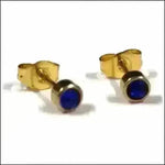 Stalen Kristallen Oorknopjes Goudkleurig / 4 Mm / Donker Blauw | Oorbellen