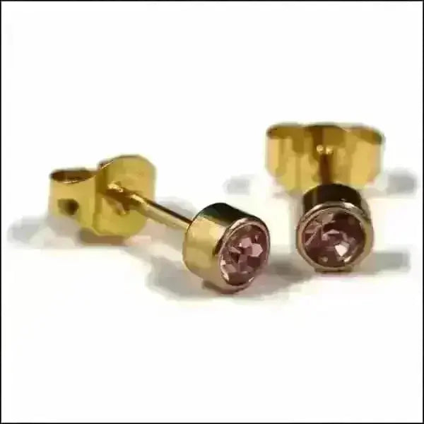 Gouden Oorbellen Met Roze Kristallen - Chirurgisch Stalen Oorbellen