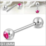 Elegante Stalen Tongpiercing met Steentje 16mm Roze | Lichaamssieraden