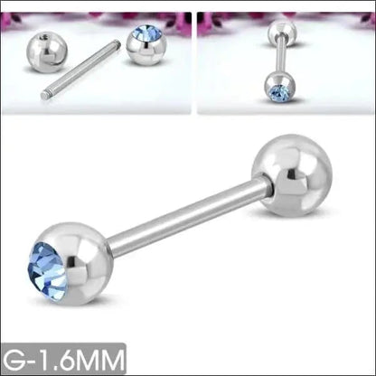 Stalen Tongpiercing Met Blauw Kristal 16mm - Aramat Jewels®