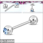 Elegante Stalen Tongpiercing met Steentje 16mm Licht Blauw | Lichaamssieraden