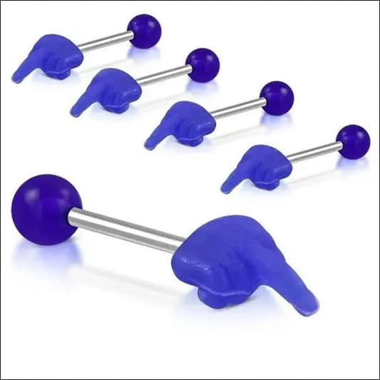 Blauwe Plastic Duwers Met Metalen Handvat Voor Stalen Tongpiercing Middelvinger