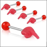 Rode Plastic Duwer Set Voor Stalen Tongpiercing Middelvinger Van Grappige Stalen Tongpiercing Middelvinger.