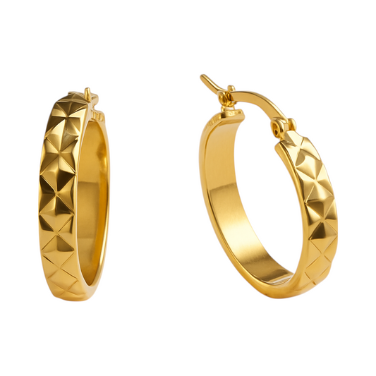 Hoop Earrings Checked Gold Color Steel – 25mm