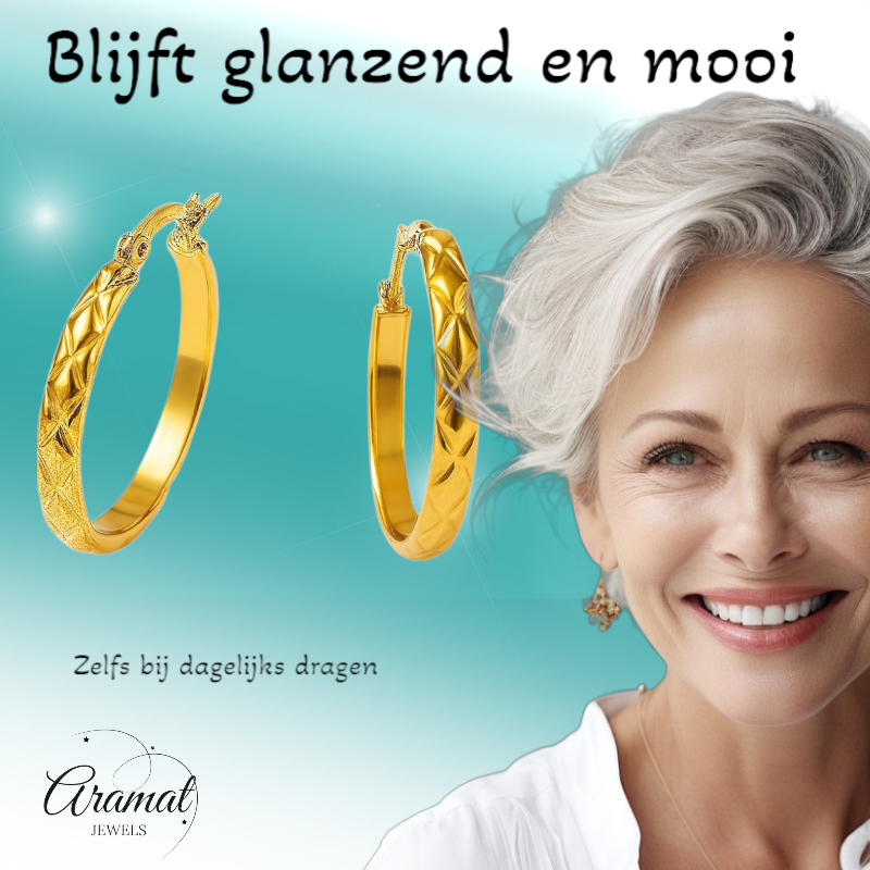 Creolen Ruitjes Goudkleur Staal –30mm