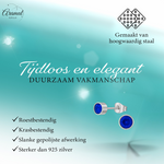 Donkerblauwe kristal oorstekers – 5mm zilver RVS