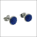 Druzy Oorbellen met Kristal Rvs Donker Blauw