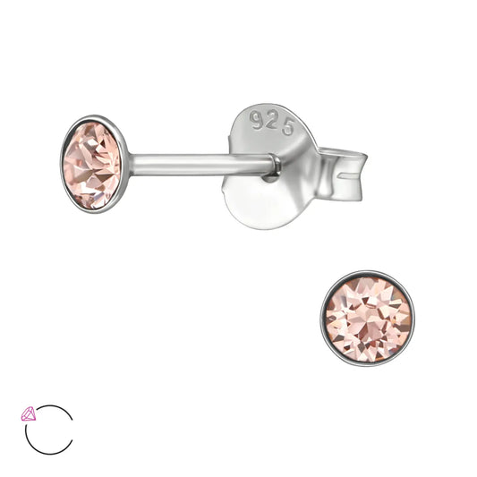 Roze Kubieke Oorbellen In Luxe Zilveren Kristallen Oorstekers.