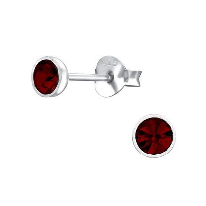 Zilveren Oorstekers Met Rode Kristal, 4mm - Aramat Jewels®