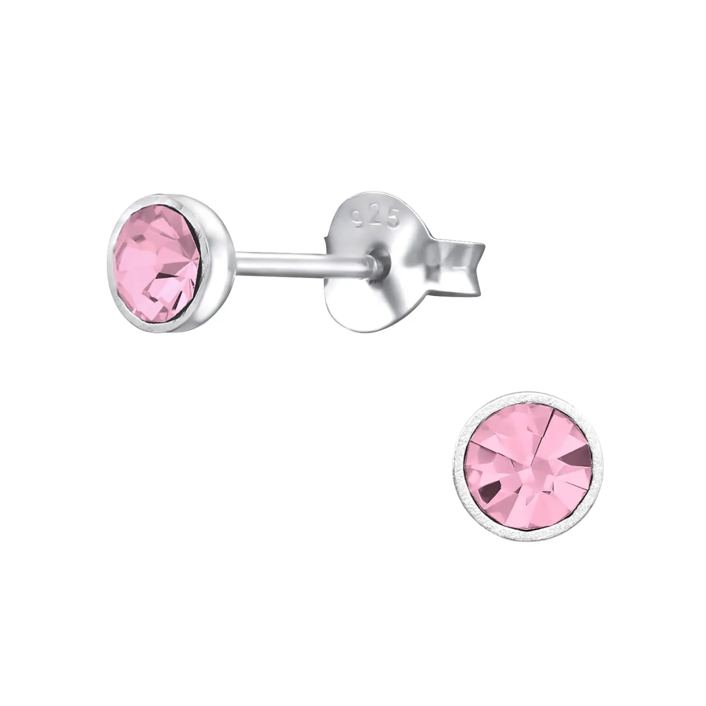 Roze Kristal Oorstekers Van Aramat Jewels® Met Zilveren En Kristal 4mm