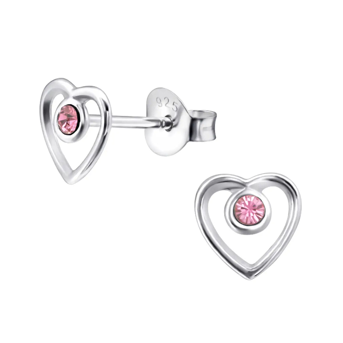 Zilveren Hartjes Oorknopjes Emaille Zilver/kristal Licht Roze-7mm | Oorbellen