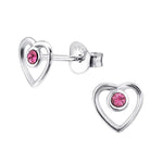 Zilveren Hartjes Oorknopjes Emaille Zilver/kristal Roze-7mm | Oorbellen