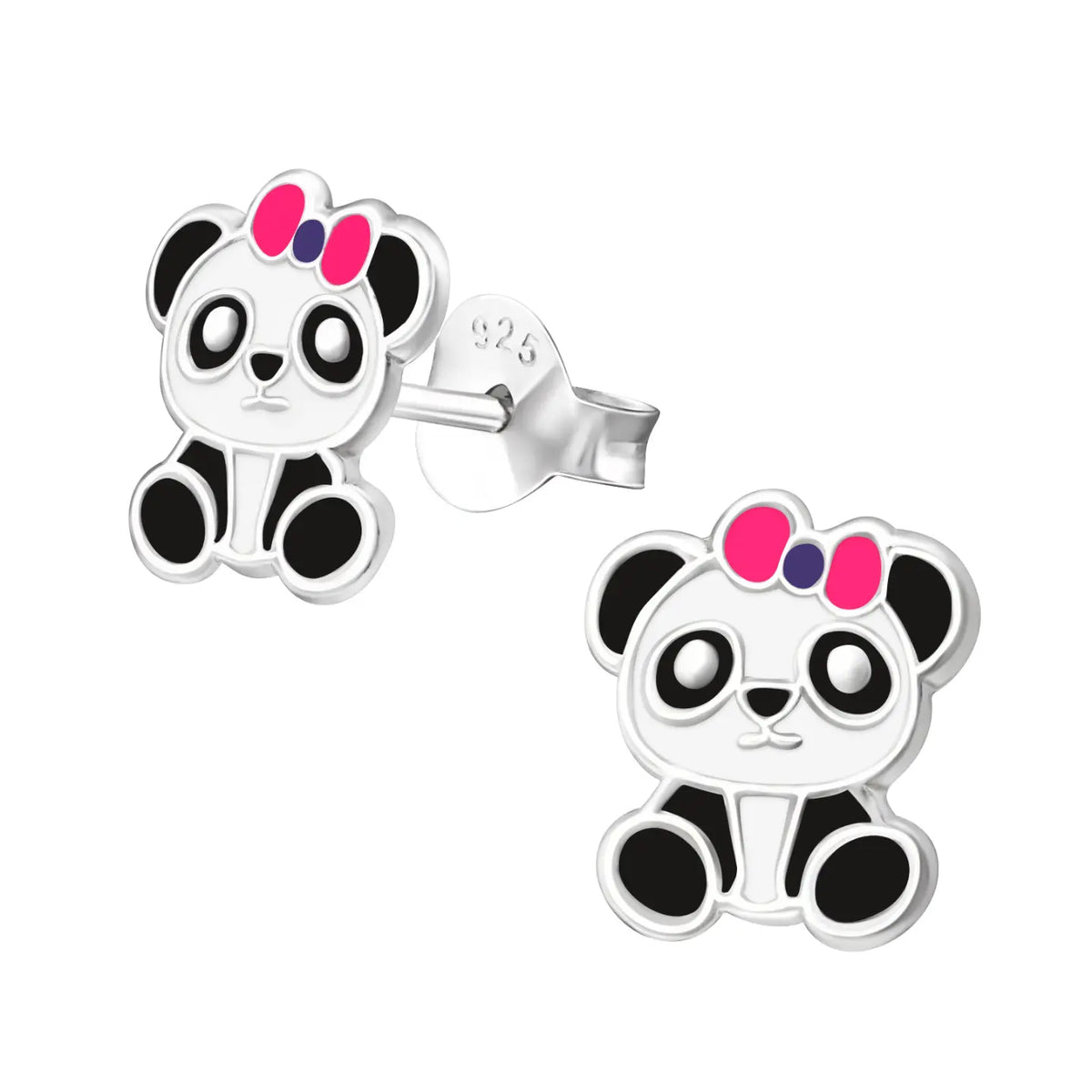 Zilveren Panda Oorknopjes Strik Roze-9x7mm | Oorbellen