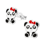 Zilveren Panda Oorknopjes Strik Rood-9x7mm | Oorbellen