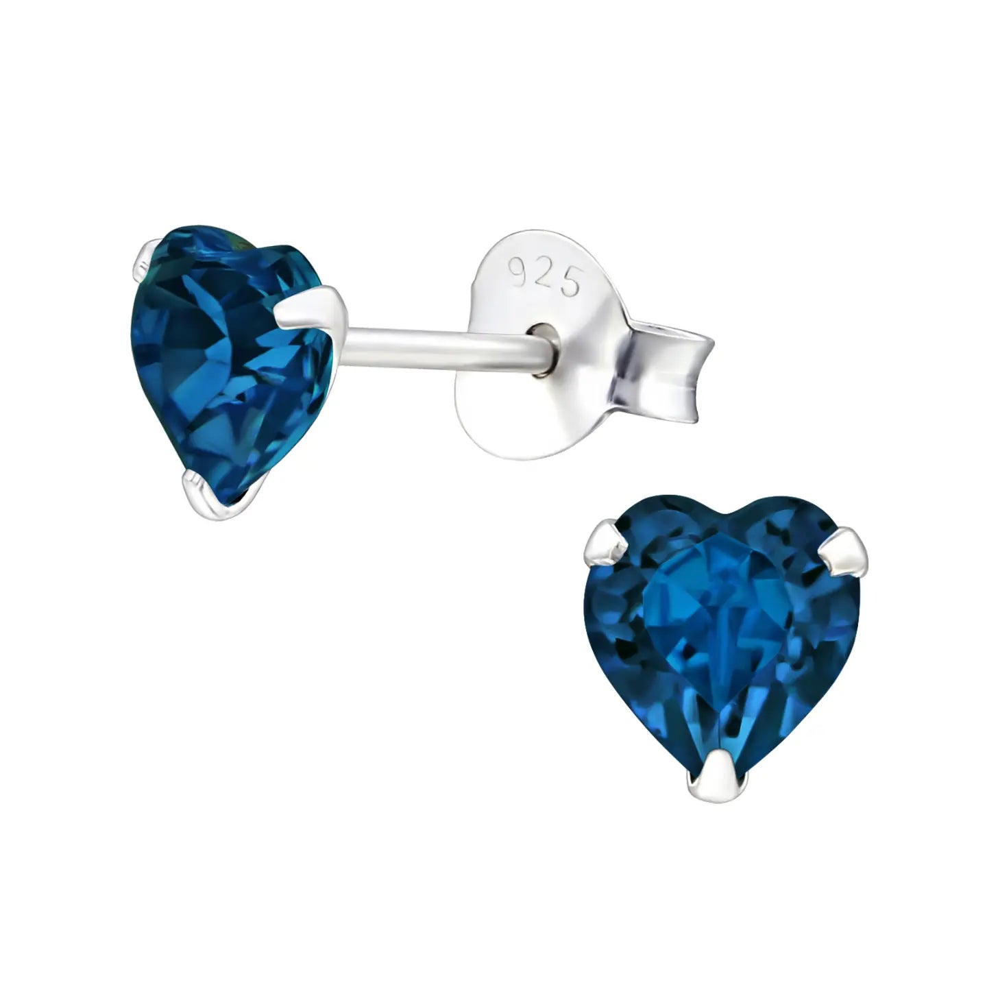 Zilveren Hart Oorbellen Met Blauwe Swarovski Kristallen.