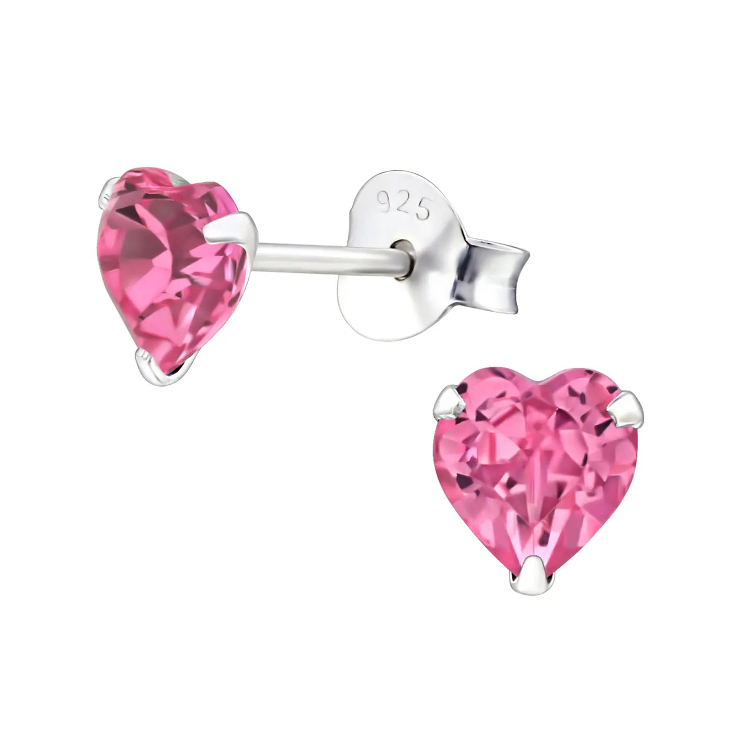 Zilveren Kristallen Oorbellen Hartje Met Roze Cz Stud Earrings