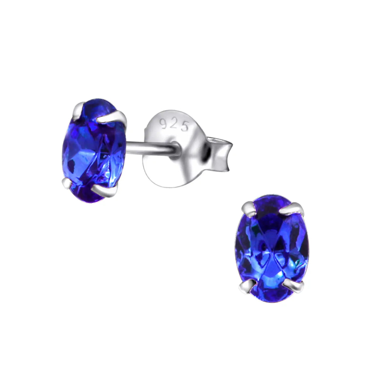 Zilveren Kristallen Oorknopjes Ovaal 6x4mm / Blauw | Oorbellen