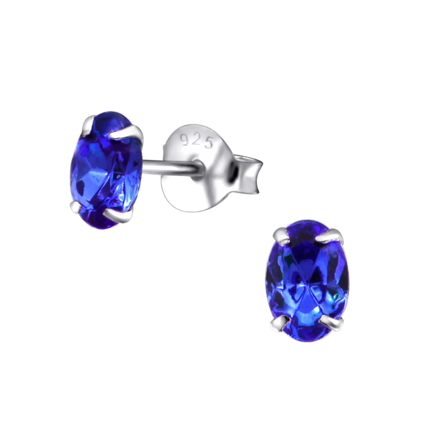 Zilveren Kristallen Oorbellen Met Blauwe Kristalstuds