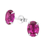 Zilveren Kristallen Oorknopjes Ovaal 6x4mm / Roze | Oorbellen