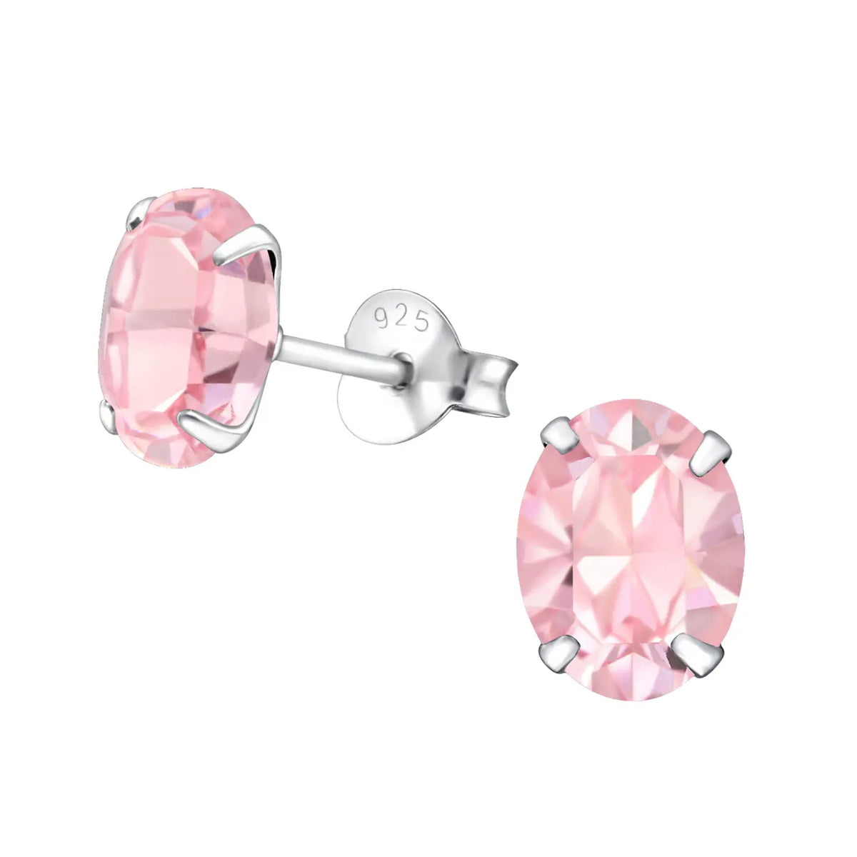 Zilveren Kristallen Oorknopjes Ovaal 6x4mm / Licht Roze | Oorbellen