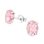 Zilveren Kristallen Oorknopjes Ovaal 6x4mm / Licht Roze | Oorbellen