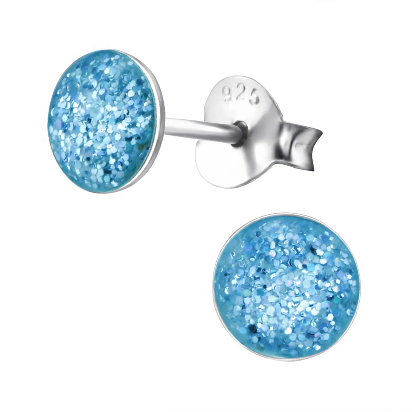 Zilveren Oorbellen Glitter Met Blauwe Druzy Studs.