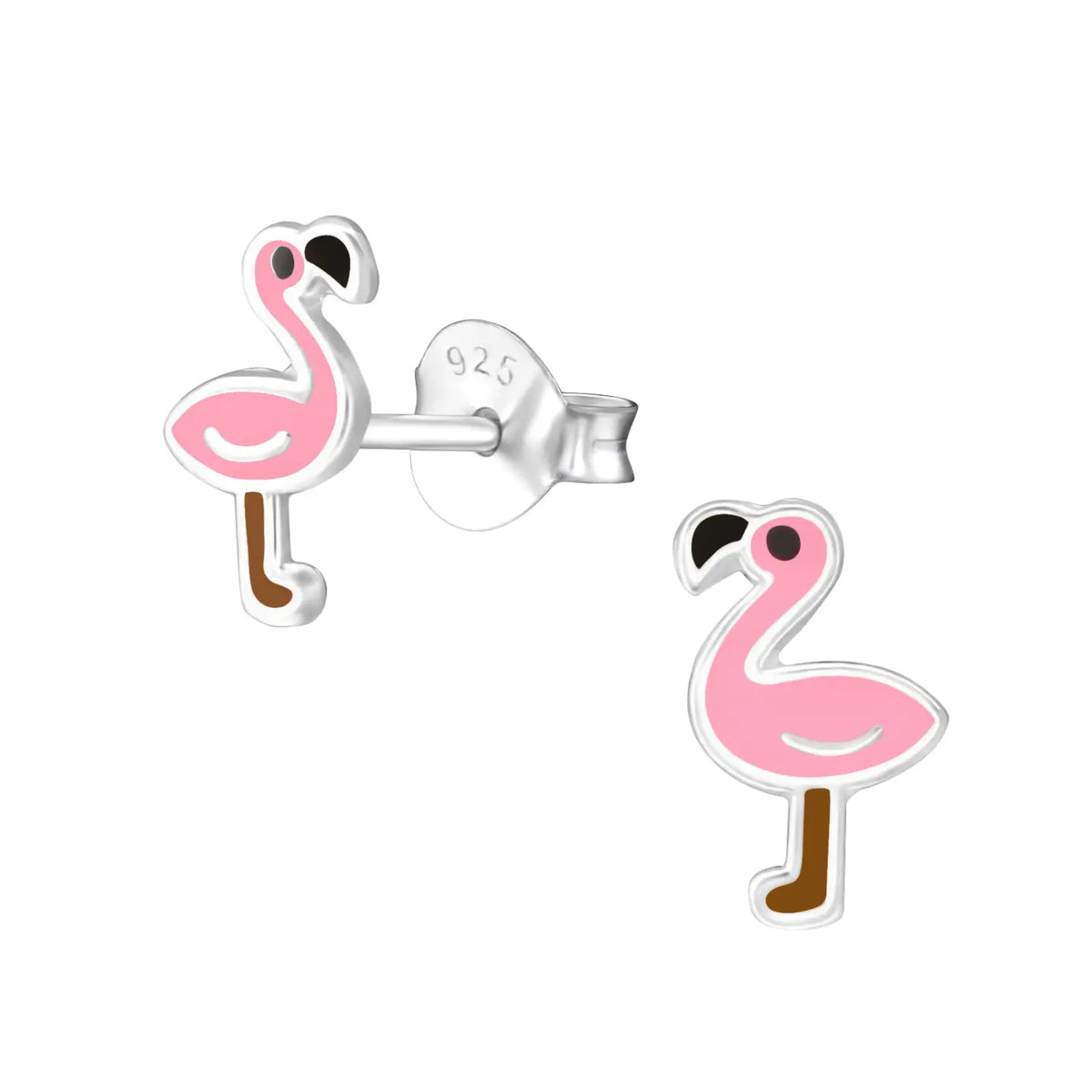 Flamingo Oorknopjes Zilver Roze-8x6mm | Oorbellen