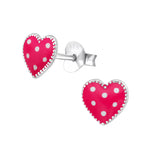 Zilveren Hartjes Oorknopjes Emaille Roze/wit-6mm | Oorbellen