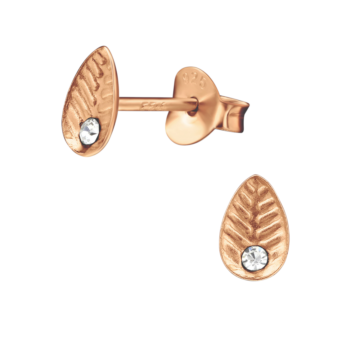 Zilveren Blaadje Oorbellen Rosé/Kristal – 6x4mm