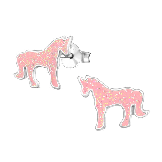 Roze Emaille Honden Oorstekers Van Zilveren Eenhoorn Oorbellen - Aramat Jewels®.