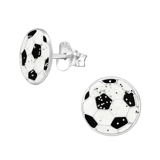Zilveren Voetbal Oorbellen - Aramat Jewels® Met Zwart-witte Voetbaloorbellen
