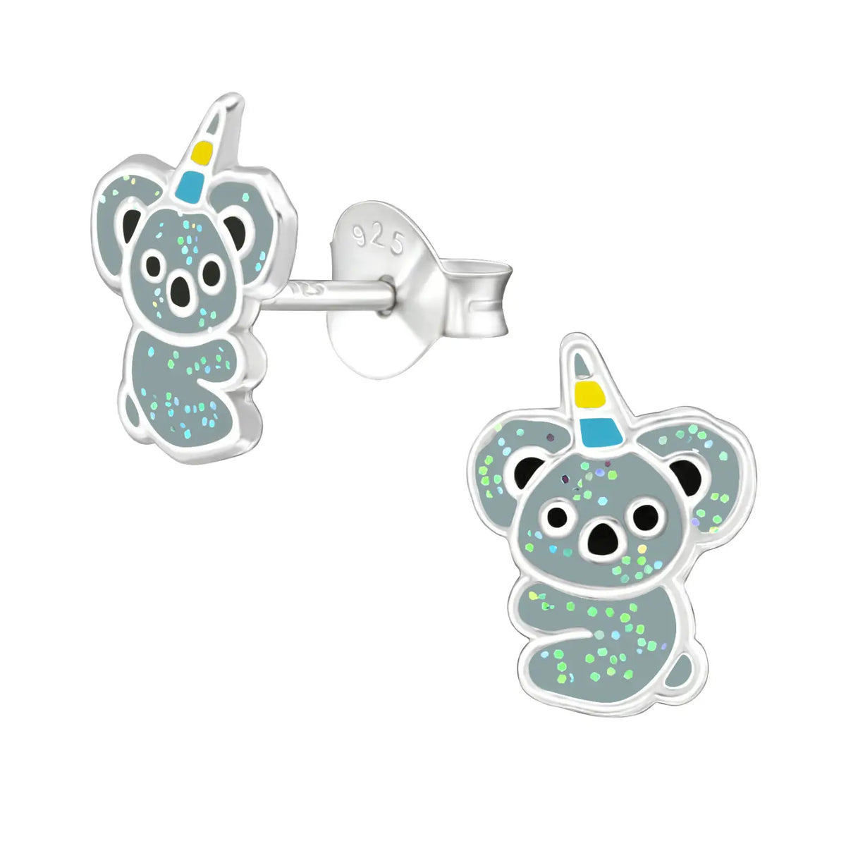 Mooie Zilveren Koala Oorbellen - Aramat Jewels Grijs Glitter-9x8mm