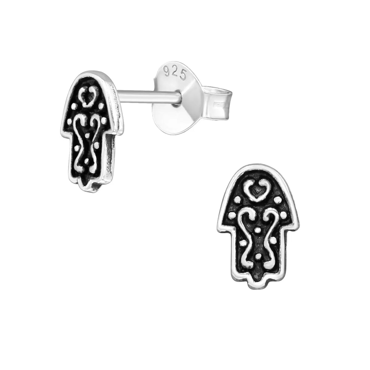 Zilveren Hamsa Hand Oorknopjes Geoxideerd Zilver -7x5mm | Oorbellen