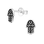 Zilveren Hamsa Hand Oorknopjes Geoxideerd Zilver -7x5mm | Oorbellen