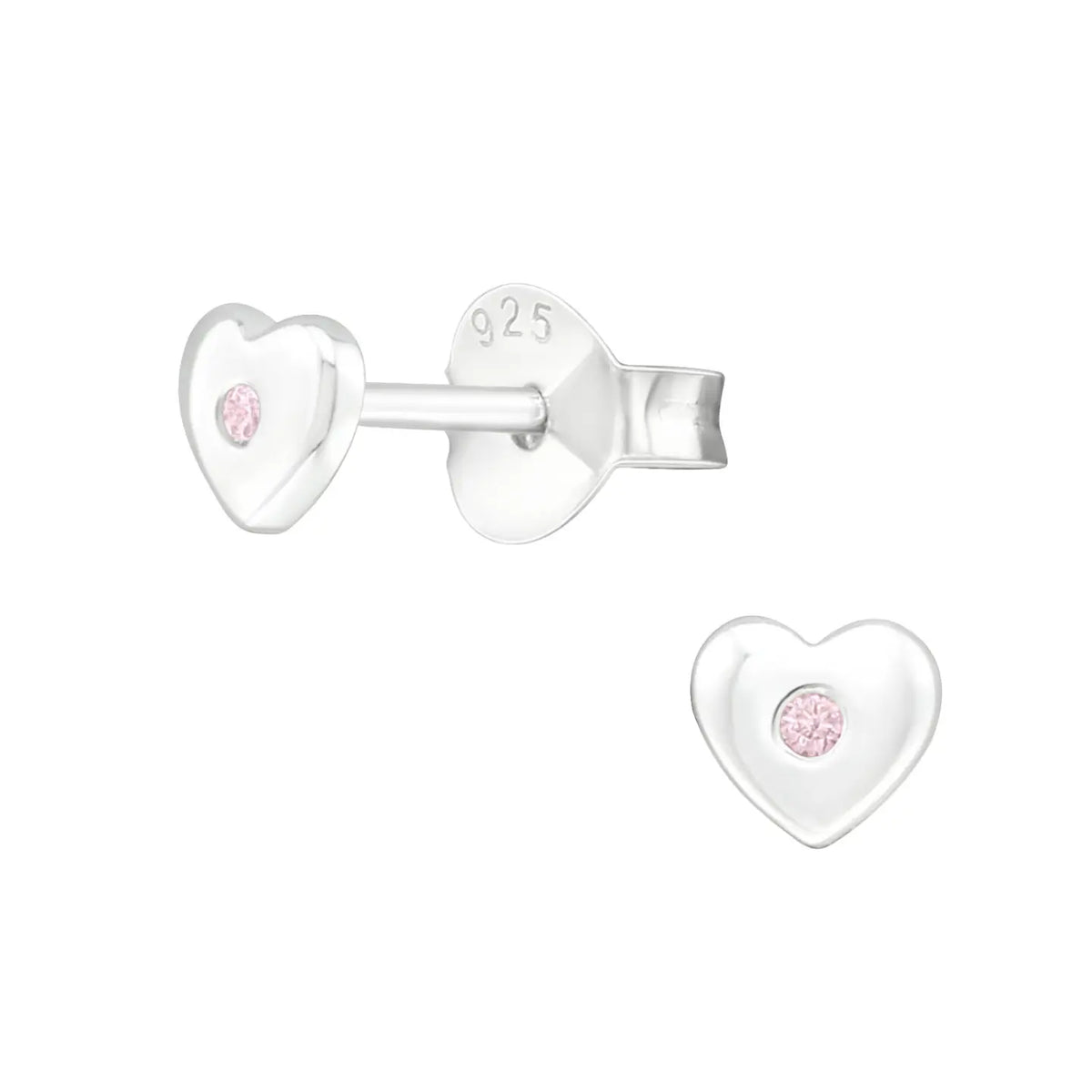 Zilveren Hartjes Oorknopjes Emaille Zilver/kristal Roze-4mm | Oorbellen