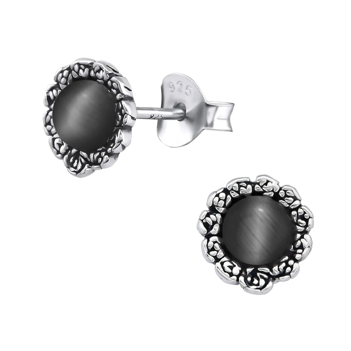 Zilveren Bloemoorbellen Met Zwarte Onyx - Prachtige Sieraden