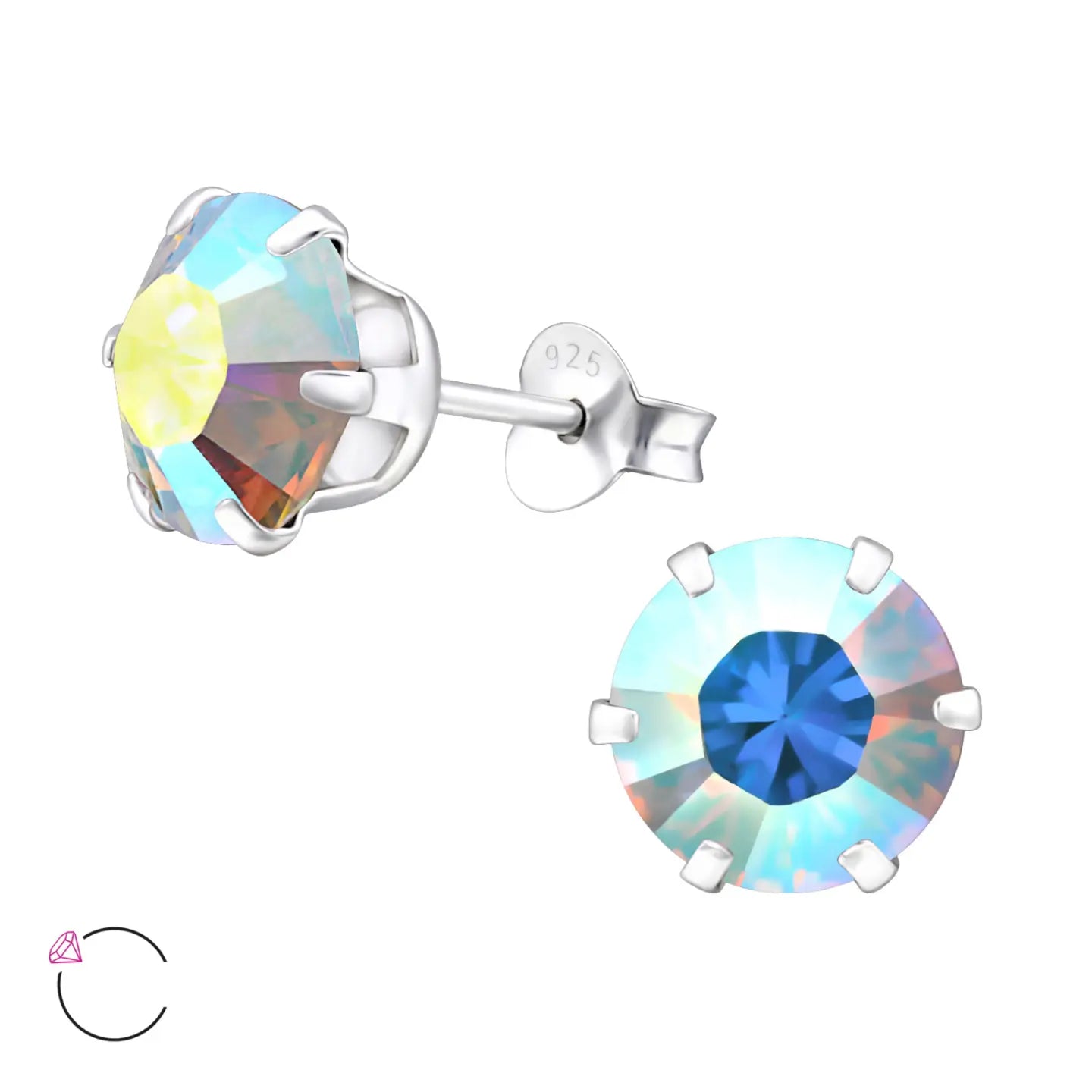 Zilveren Oorbellen Met 8mm Kristal By Aramat Jewels® Met Blauwe Kristalsteen.